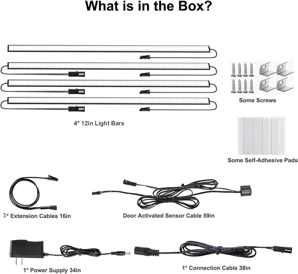 Martronic Door Activated Safe Light Kit, Multiple Packs 12 Inch 5000K Black Led Safe Lighting Kit with Power Adapter, Self-Adhesive - Ideal for Safes, Closets, and Pantries