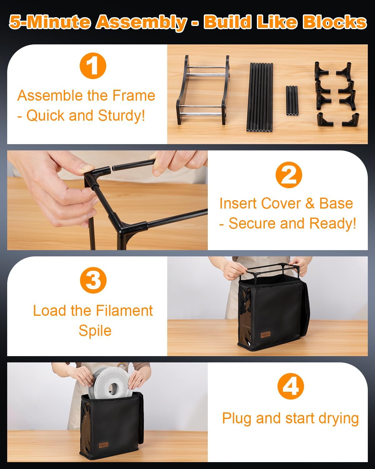 Martronic 3D Printer Filament Dryer & Active Feeder | Print-While-Drying Spool Holder | 25W Continuous Silent Filament Warmer | Optimized for PLA/PETG/TPU | Dust-Proof & Portable