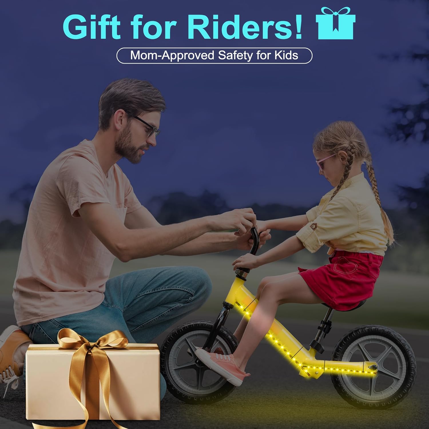 2 Pcs 16in Bike Lights for Night Riding with Battery Box, Lots Flashing Modes App Control RGB Skateboard Lights for Festivals, Safety & Style