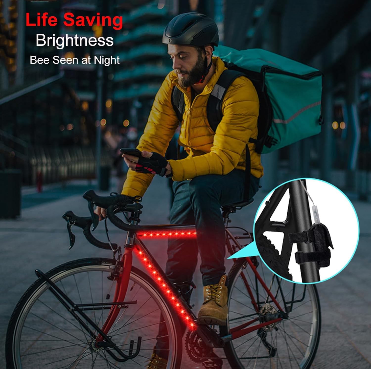 2 Pcs 16in Bike Lights for Night Riding with Battery Box, Lots Flashing Modes App Control RGB Skateboard Lights for Festivals, Safety & Style