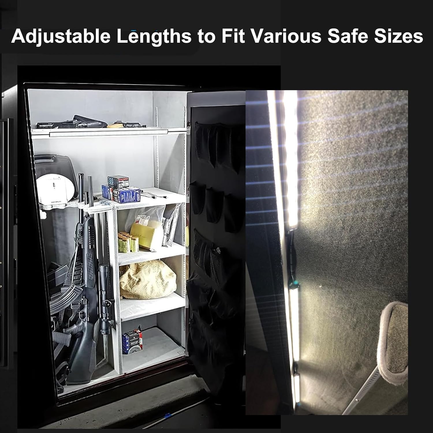 Martronic Door Activated Safe Light Kit, Multiple Packs 12 Inch 5000K Black Led Safe Lighting Kit with Power Adapter, Self-Adhesive - Ideal for Safes, Closets, and Pantries
