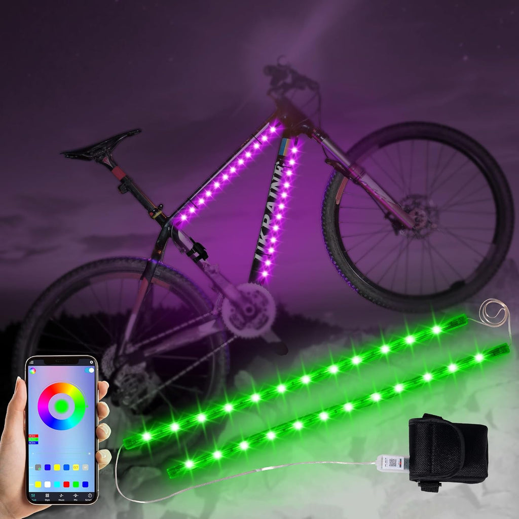 2 Pcs 16in Bike Lights for Night Riding with Battery Box, Lots Flashing Modes App Control RGB Skateboard Lights for Festivals, Safety & Style