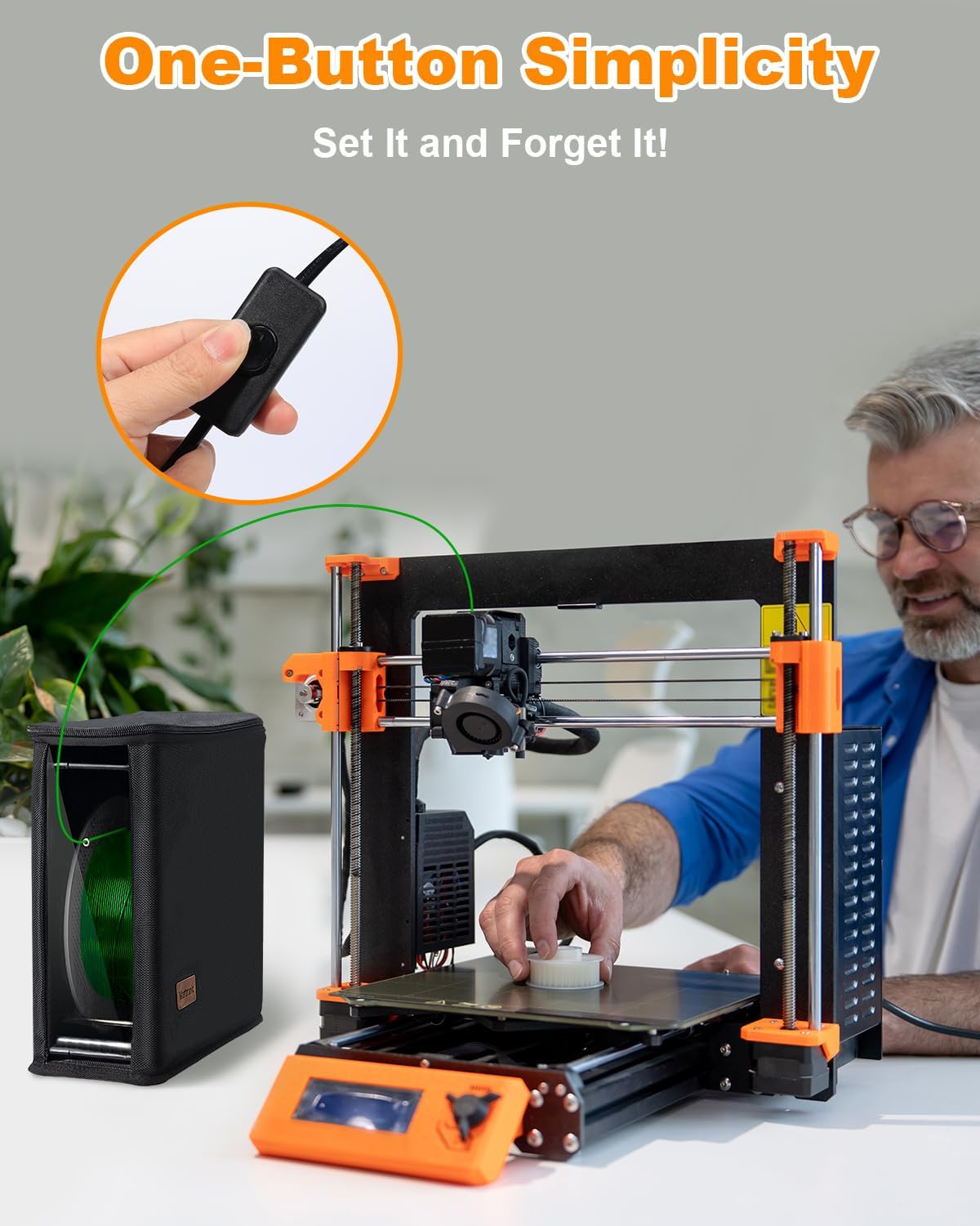Martronic 3D Printer Filament Dryer & Active Feeder | Print-While-Drying Spool Holder | 25W Continuous Silent Filament Warmer | Optimized for PLA/PETG/TPU | Dust-Proof & Portable