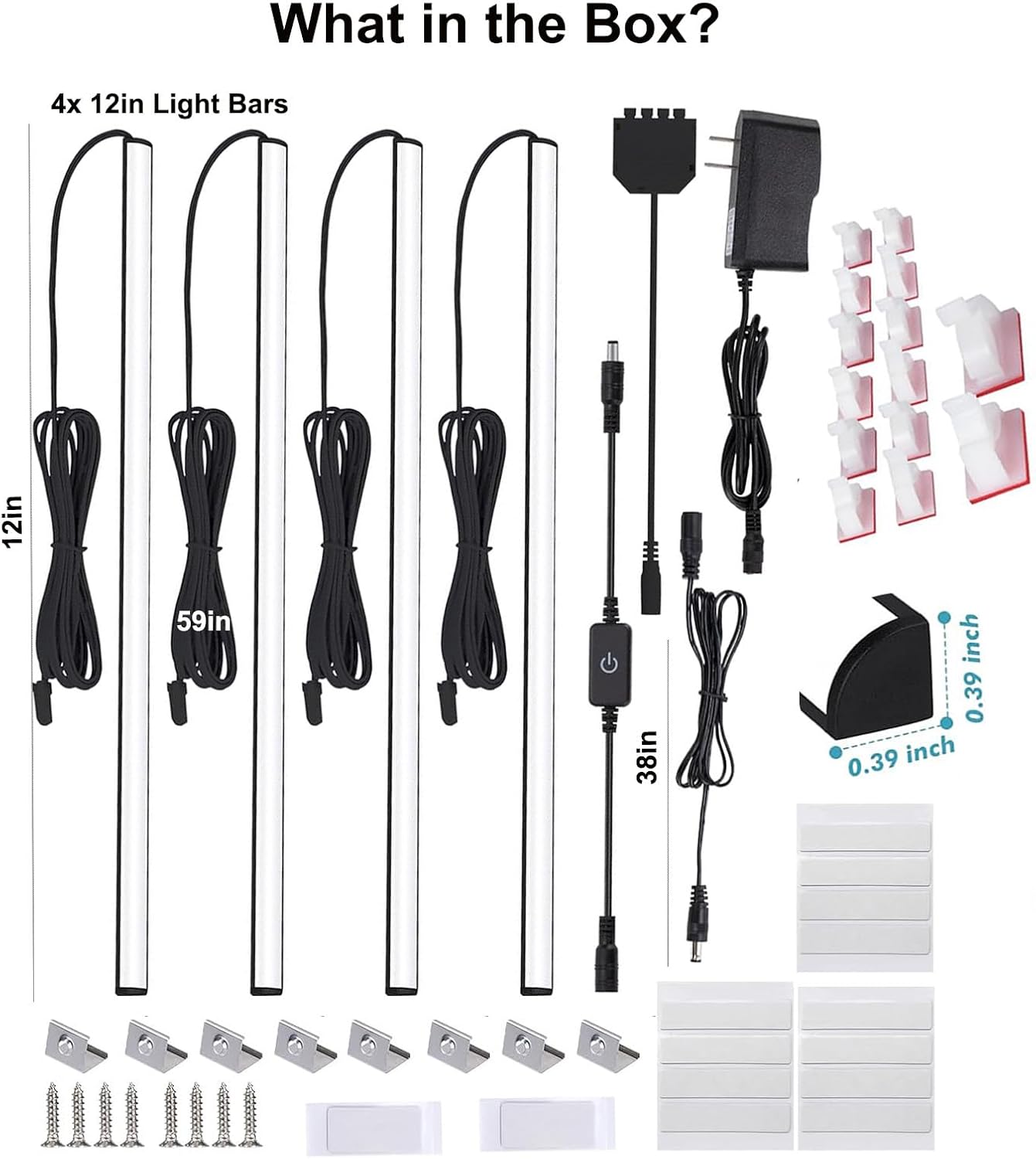 Martronic 4-Pack 12 Inch LED Display Case Lighting Kit, Black Dimmable Bookshelf Light Bars with 12V Power Adapter, 6000K Bright White, Plug-in Slim Lights for Shelves, Curio Cabinets, and Bookcases