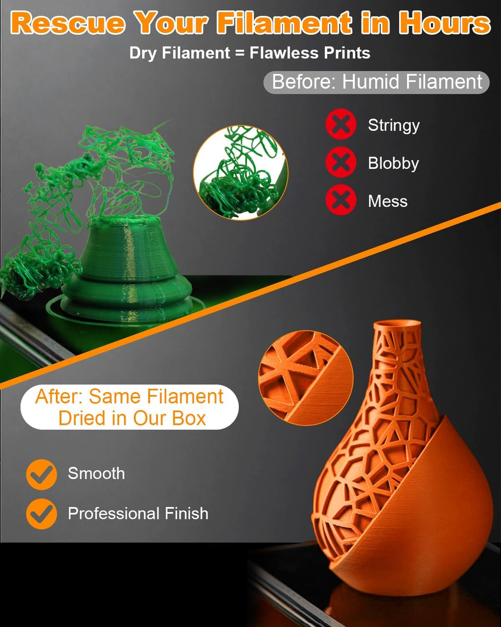 Martronic 3D Printer Filament Dryer & Active Feeder | Print-While-Drying Spool Holder | 25W Continuous Silent Filament Warmer | Optimized for PLA/PETG/TPU | Dust-Proof & Portable