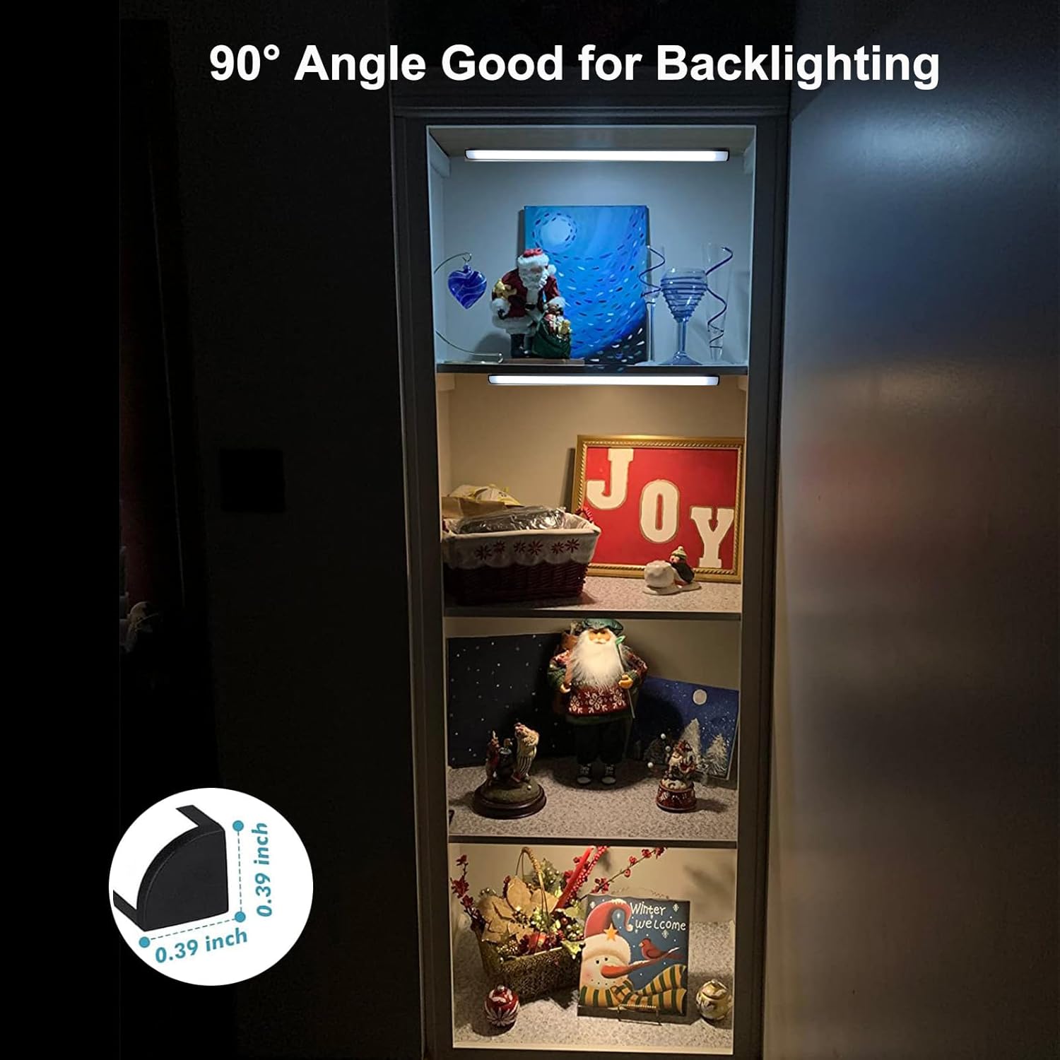 Martronic 4-Pack 12 Inch LED Display Case Lighting Kit, Black Dimmable Bookshelf Light Bars with 12V Power Adapter, 6000K Bright White, Plug-in Slim Lights for Shelves, Curio Cabinets, and Bookcases