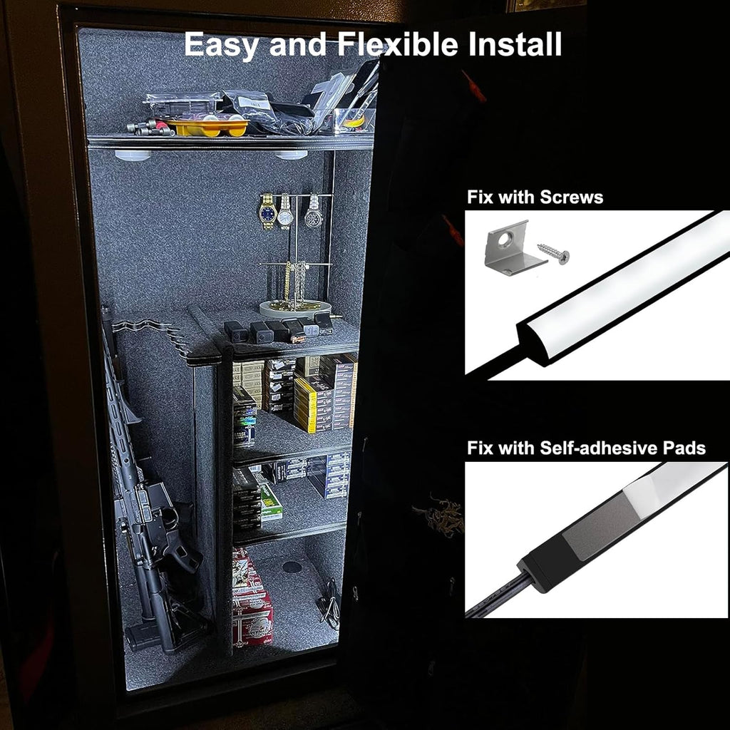 Martronic Door Activated Safe Light Kit, Multiple Packs 12 Inch 5000K Black Led Safe Lighting Kit with Power Adapter, Self-Adhesive - Ideal for Safes, Closets, and Pantries