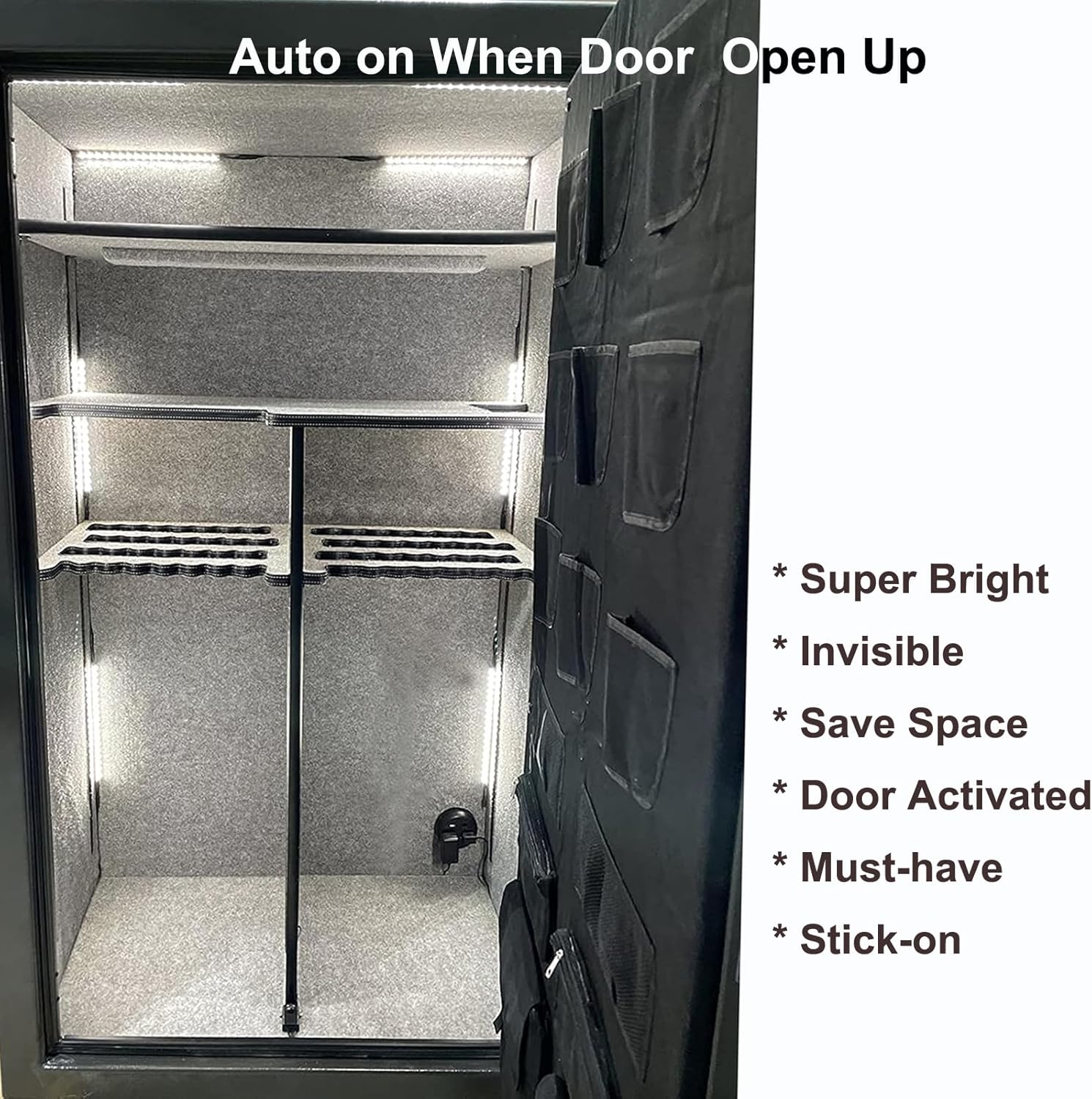 Martronic Door Activated Safe Light Kit, Multiple Packs 12 Inch 5000K Black Led Safe Lighting Kit with Power Adapter, Self-Adhesive - Ideal for Safes, Closets, and Pantries