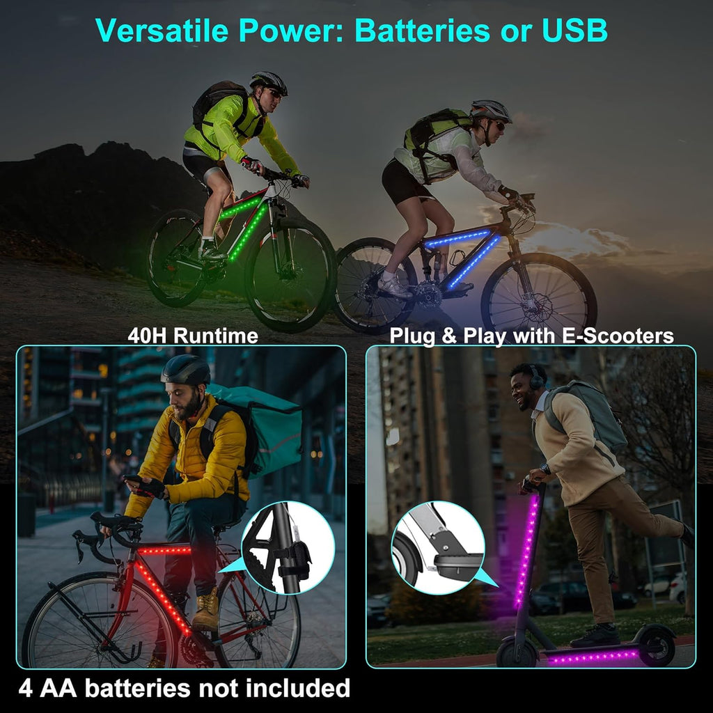 2-Pack Bike Lights for Night Riding, 47 Flashing Modes Colorful Smart Scooter Lights with Battery Box, Fun Safety & Style Electric Skateboard Lights