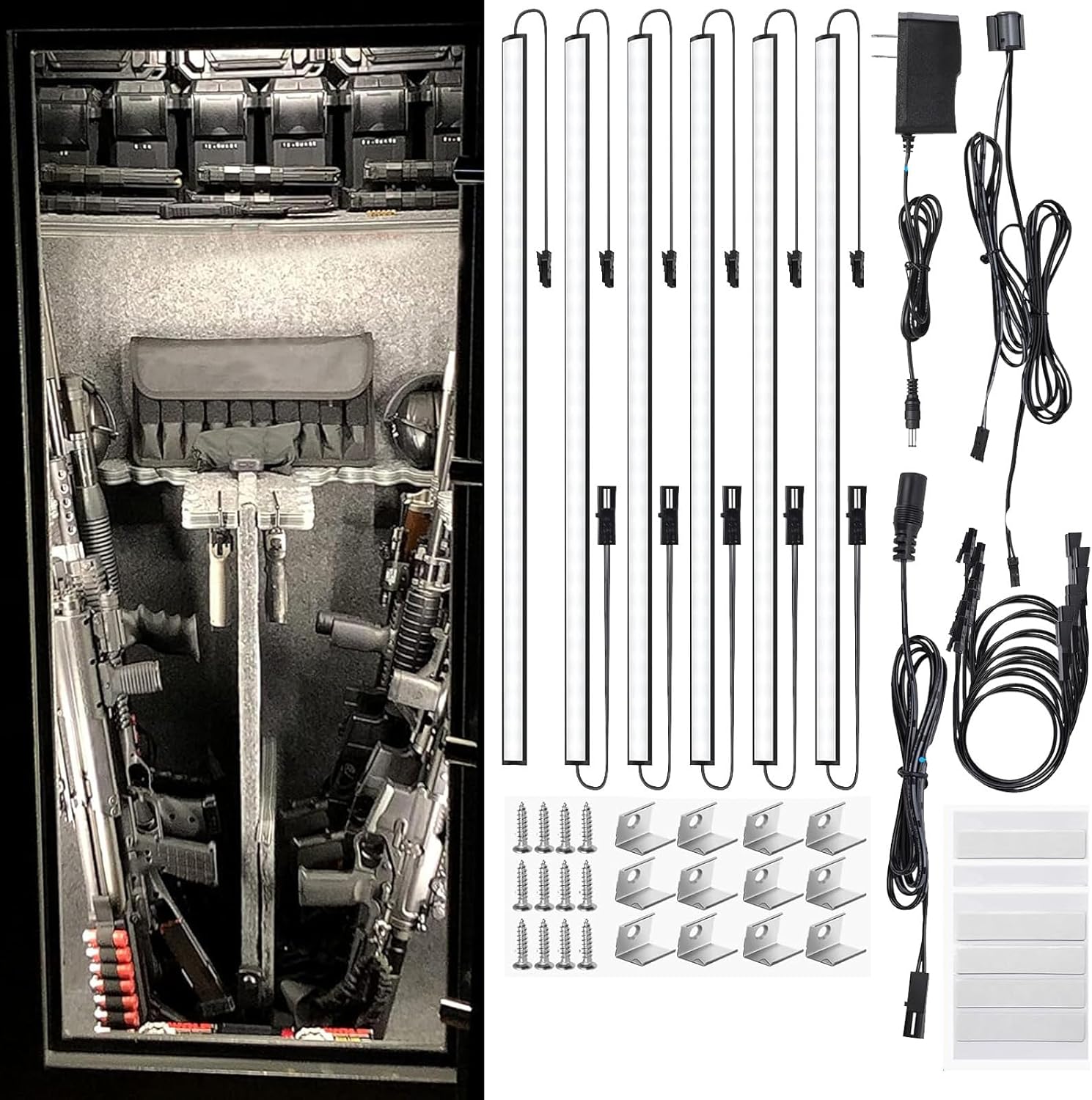 Martronic Door Activated Safe Light Kit, Multiple Packs 12 Inch 5000K Black Led Safe Lighting Kit with Power Adapter, Self-Adhesive - Ideal for Safes, Closets, and Pantries
