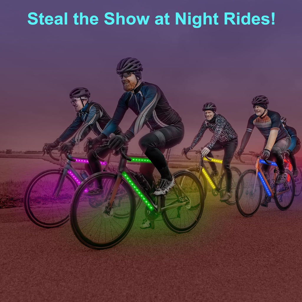 2 Pcs 16in Bike Lights for Night Riding with Battery Box, Lots Flashing Modes App Control RGB Skateboard Lights for Festivals, Safety & Style
