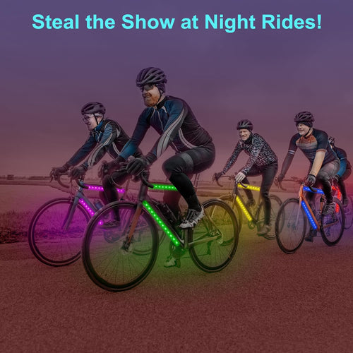 2 Pcs 16in Bike Lights for Night Riding with Battery Box, Lots Flashing Modes App Control RGB Skateboard Lights for Festivals, Safety & Style